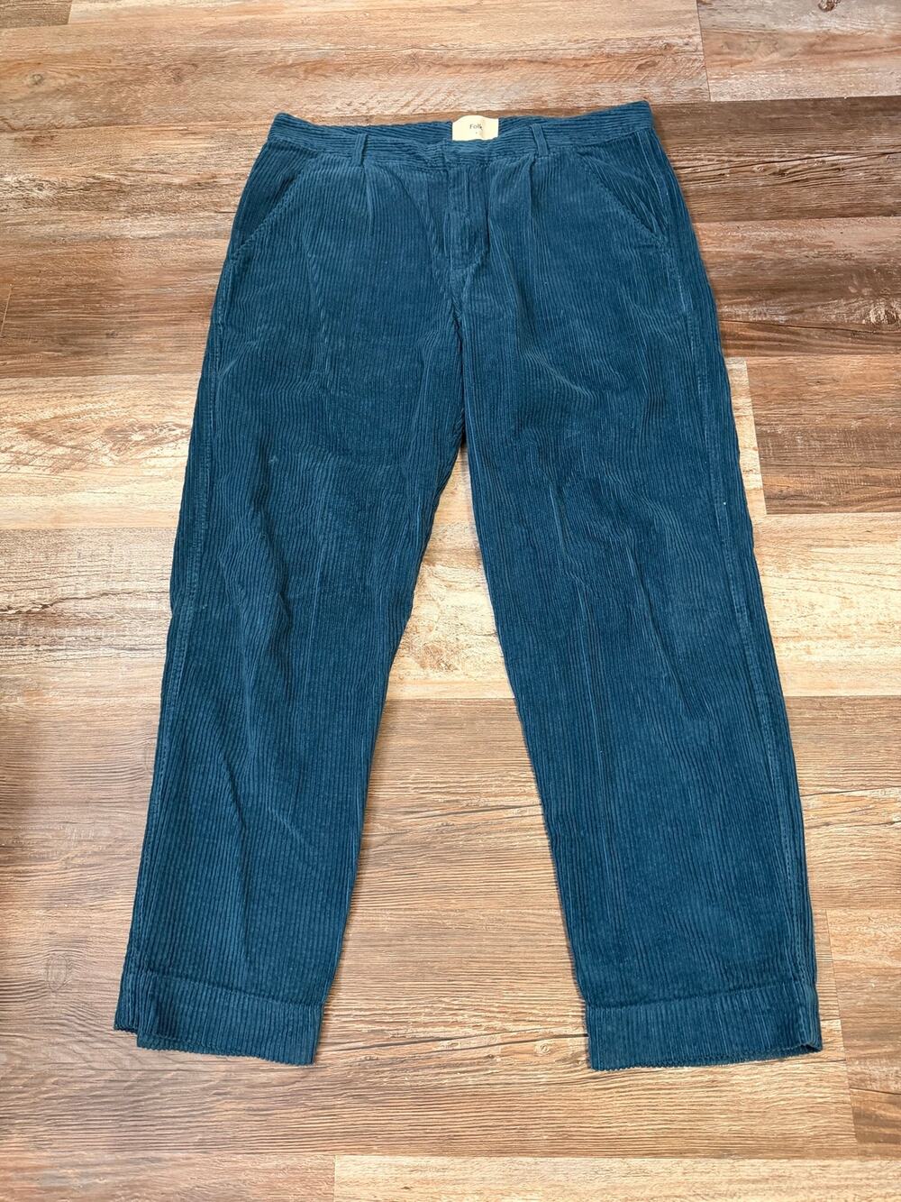 Folk Signal Trousers wide-wale cotton corduroy in vibrant blue sz women’s 4 EUC